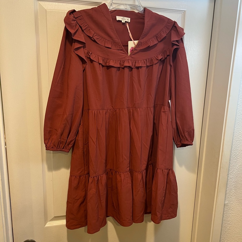 NEW rust red ruffle dress